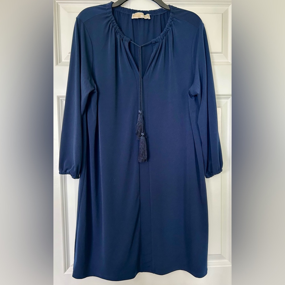 Michael Kors Navy 3/4 Sleeve Tassel Tie Dress